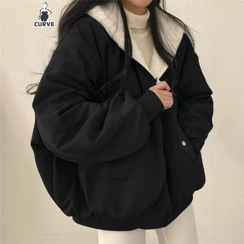 European and American Women's Plus-Size Hooded Plush Collar Loose-Fitting Warm Zippered Pocket Puffer Jacket Overseas Warehouse European and American Women's Plus-Size Hooded Plush Collar Loose-Fitting Warm Zippered Pocket Puffer Jacket Overseas Warehouse
