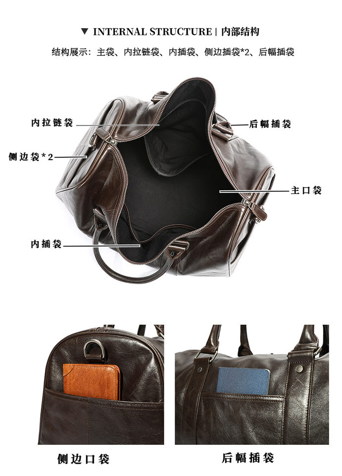 Túi du lịch nam da bò thật Marunte dung tích lớn 47×24×25 cm, dây đeo vai điều chỉnh, cầm tay và đeo chéo — 4801 nâu, Màu cà phê, Màu xám đen chi tiết 17
