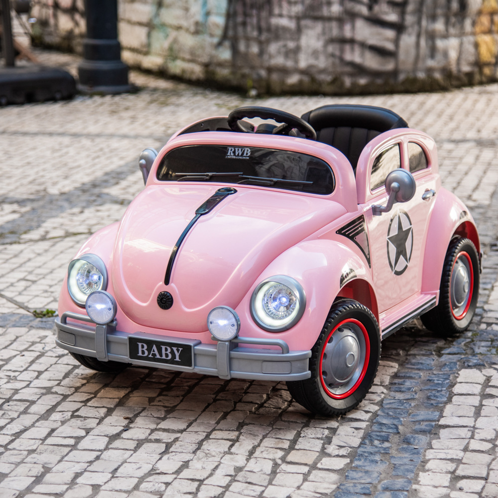 Niños retro coche eléctrico de cuatro ruedas control remoto carro escarabajo todoterreno juguetes para niños se puede sentar coche para niños image 9
