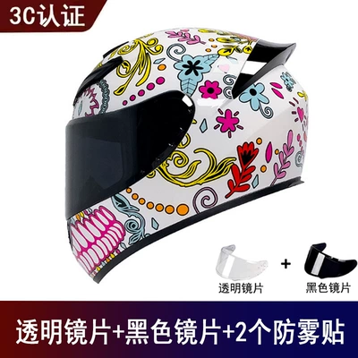 Helmet, Unisex, All-Season Safety | Motosiklet kaskı (dəbilqə) - painted-flowers-send-black-lens-transparent-lens-anti-fog-sticker-2-s