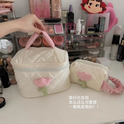 ins lovely Makeup Storage bag cream tulips travel Portable new pattern capacity Wash products storage box