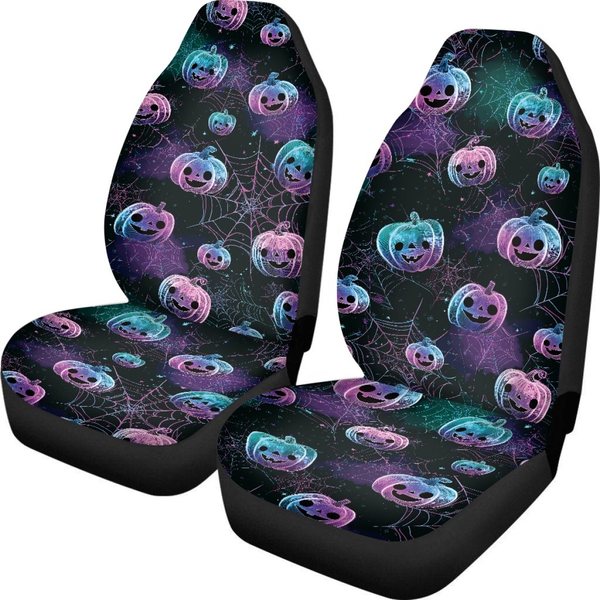Cross-border Halloween-themed printed seat covers, featuring ghost and pumpkin designs, available for custom orders. Includes a set of two car seat protectors