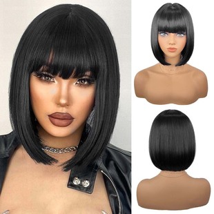 Europe and the United States cross-border wig foreign trade high temperature silk wig qi bang bo bo head t-shaped chemical fiber head cover Wigs