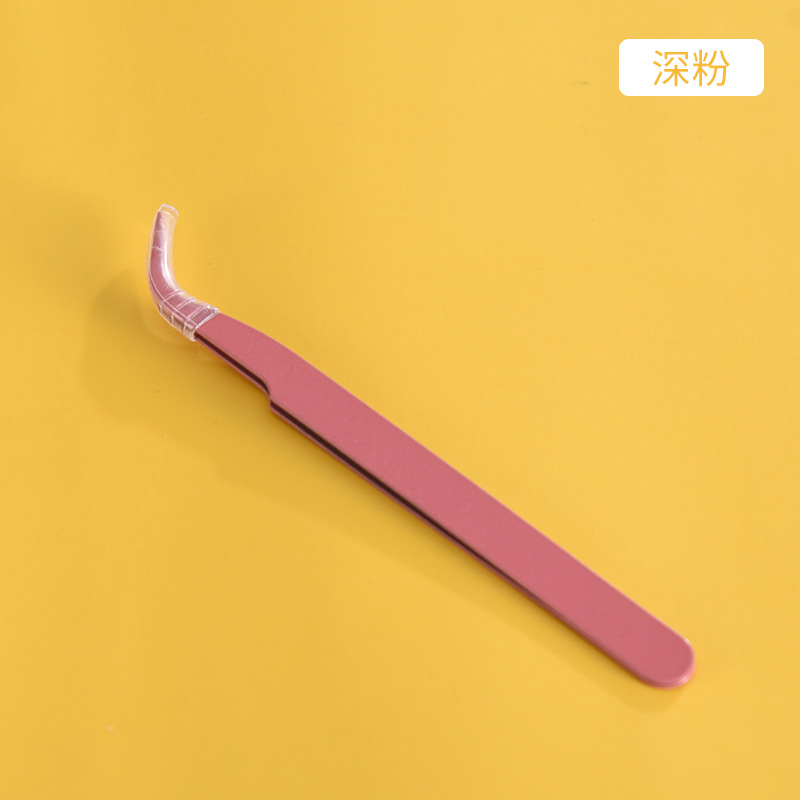 Pinzas para pestañas de acero inoxidable, punta curva, rosa