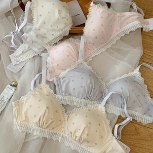 Lightweight summer girl's underwear fresh stars lace stitching texture small chest gathered thin comfortable pure bra
