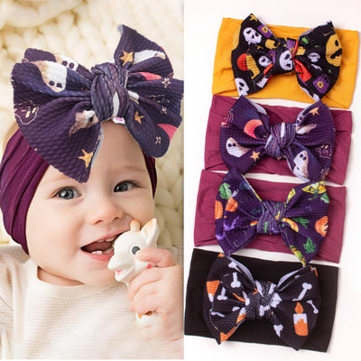 Europe and America Halloween festival Hairdressing children Pumpkin Headband Skull Webbing bow nylon Hair hoop baby Hair band