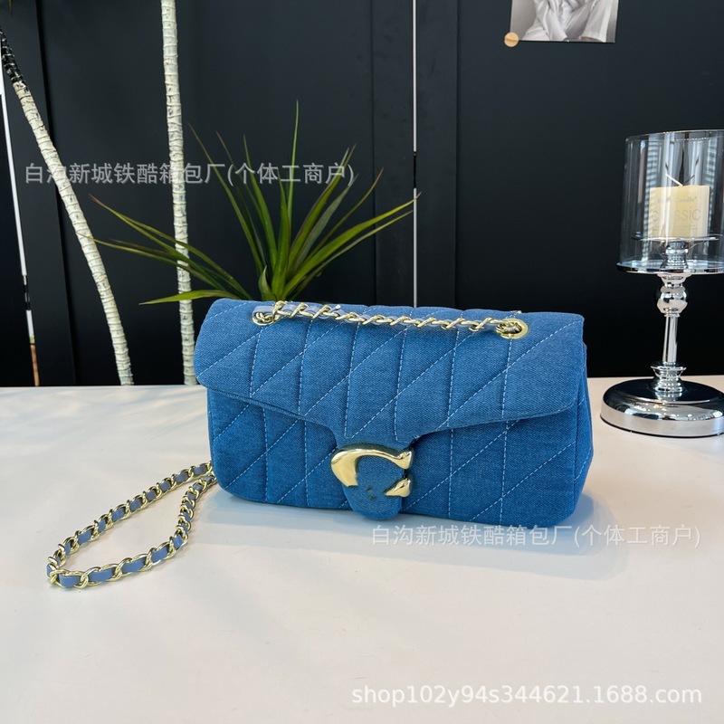 蔻C新款菱格牛仔条纹tabby26酒神包小香风单肩手提包斜挎腋下女包|undefined