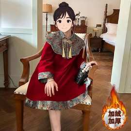 童装女童红色新年连衣裙2025秋冬季新款儿童宝宝过年衣服拜年服潮