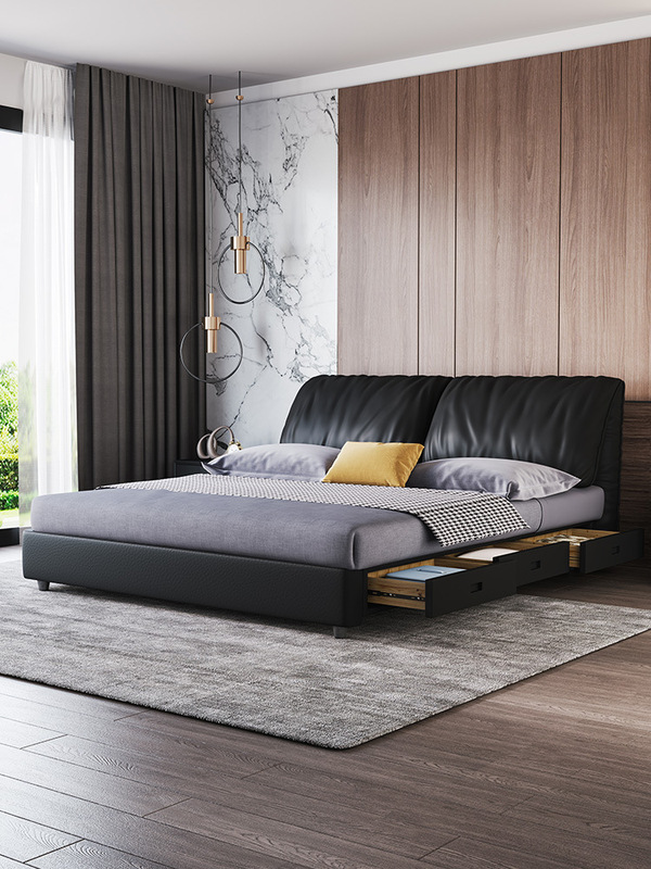 Elephant Ear Leather Bed Master Bedroom Large Bed 1.8m Double Bed High-End Elegant Solid Wood Bed Modern Simple 2025 New Style Elephant Ear Leather Bed Master Bedroom Large Bed 1.8m Double Bed High-End Elegant Solid Wood Bed Modern Simple 2025 New Style