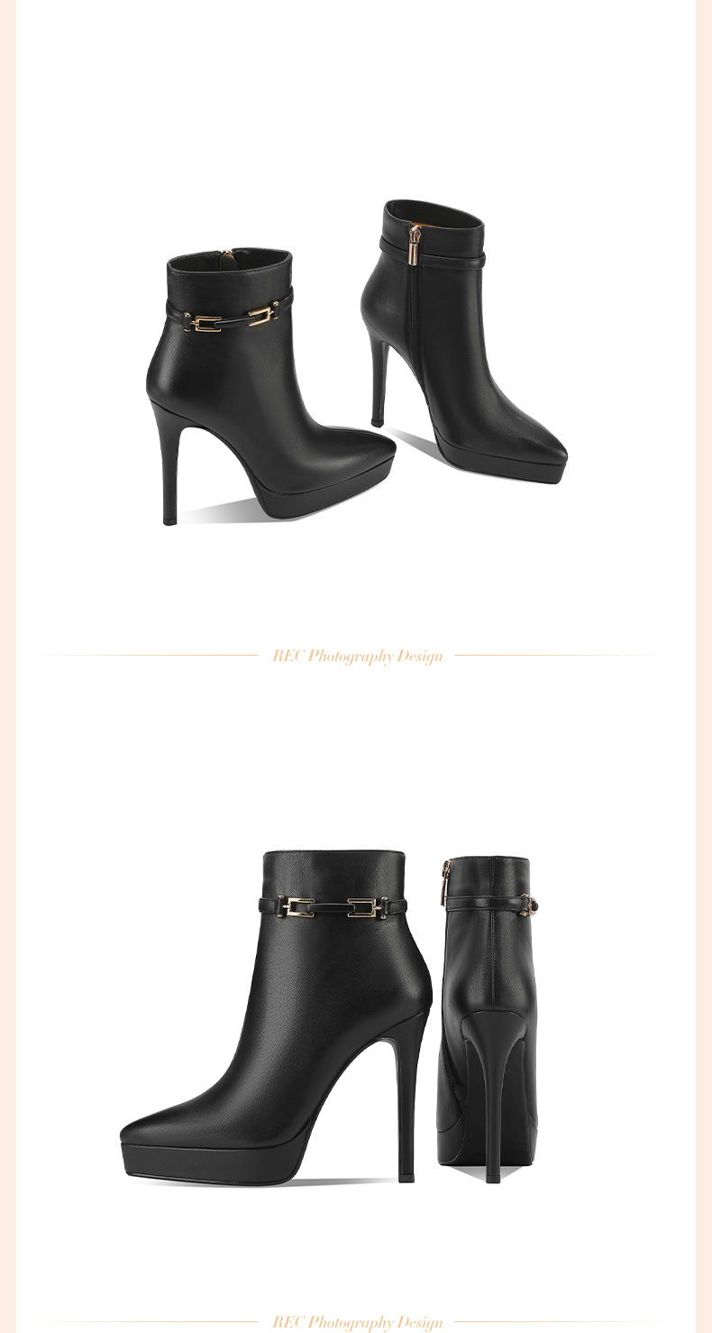 Boot nữ da bò mũi nhọn gót siêu cao 12 cm đế chống nước phong cách sàn catwalk — Màu mơ 12 cm (lông cừu) chi tiết 9