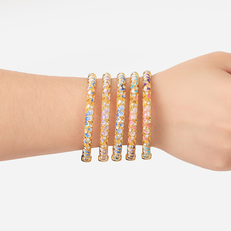 Cross-Border Hot-Selling Cloisonné Bracelet, Light Luxury Palace-Style Enamel Oil-Drip Bracelet, Floral Series Open Bracelet