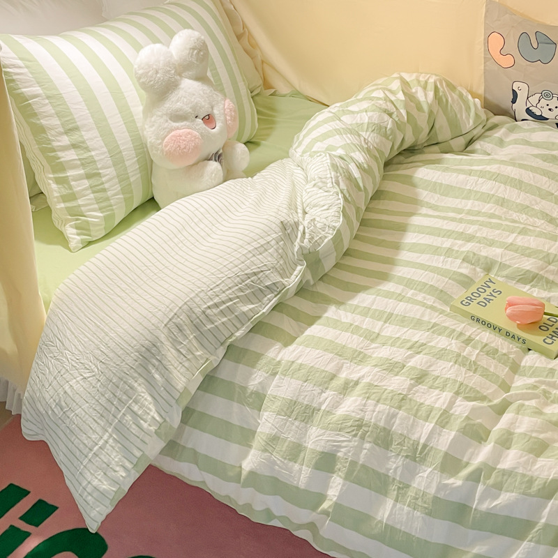 Dormitorio Cama individual Juego de tres piezas Algodón puro 2025 Nuevas sábanas Funda de edredón Juego de cuatro piezas Algodón lavado