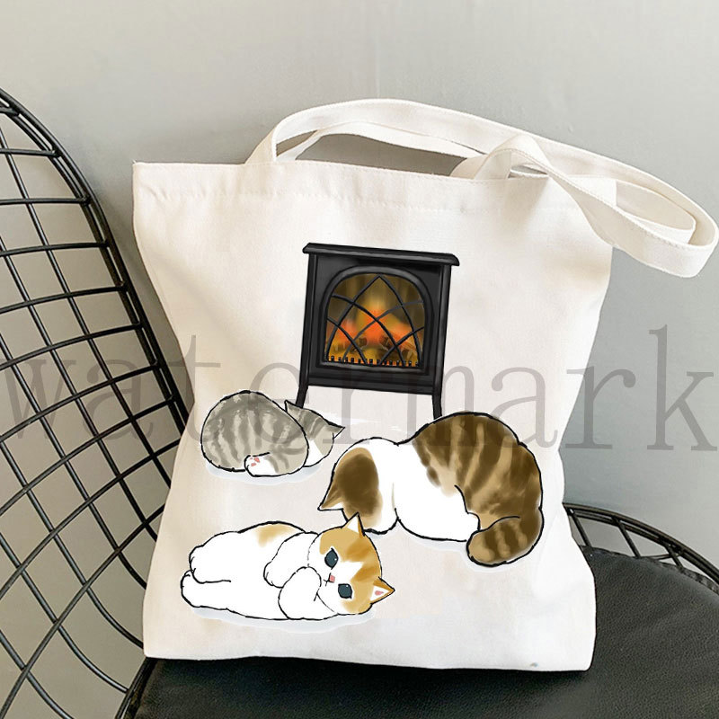 Japón lindo gato Kawaii gato impresión bolsa de lona Harajuku bolsa de hombro bolsa de moda estudiante bolsa de compras de mano