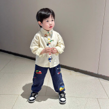 男童衬衫2025秋冬季新款儿童衬衫纯色男童衬衣儿童秋衣一件代发