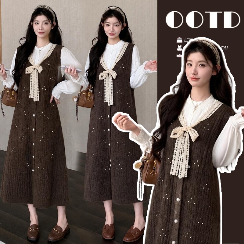 Maternity Outfit 2026 New Autumn Wear for Pregnant Women, Commuting Dress, Shirt Dress, Lace Trimmed Tank Dress for Fall and Winter