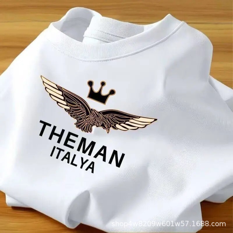 New Short-Sleeved T-Shirt for Men Summer 2024 New Hot Diamond Animal Pattern Cotton Round Neck Half-Sleeved Top T-Shirt