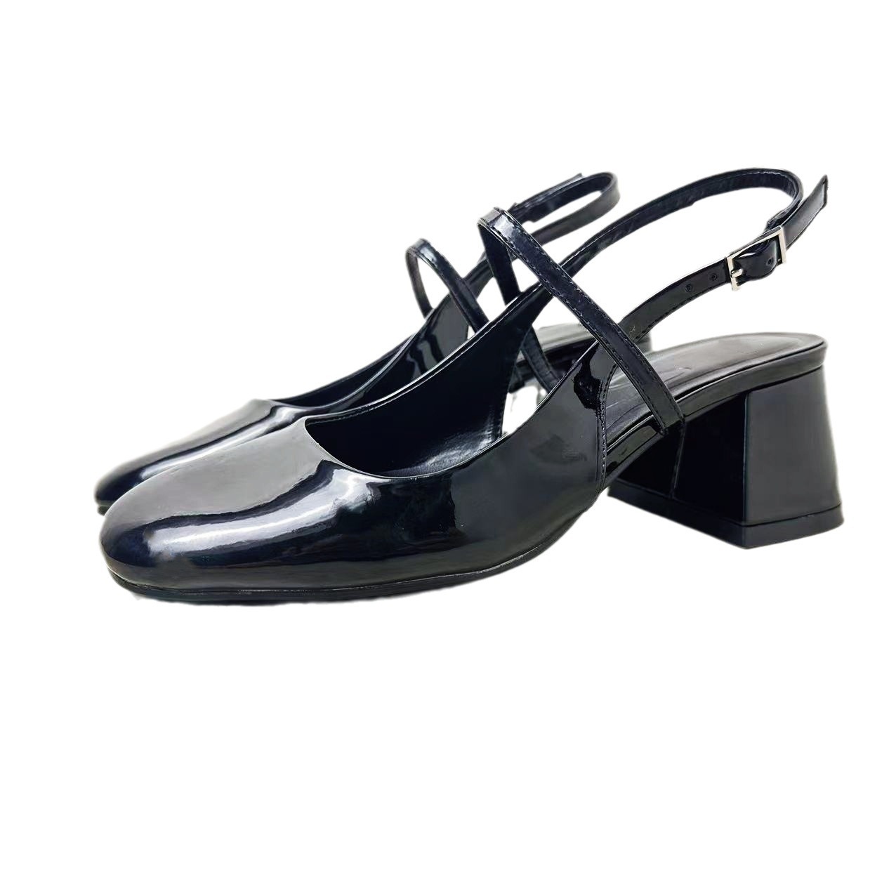 ZA2023 primavera y verano nuevos zapatos de mujer de Punta cerrada boca baja beige negro charol tacón grueso Mary Jane zapatos de ballet zapatos