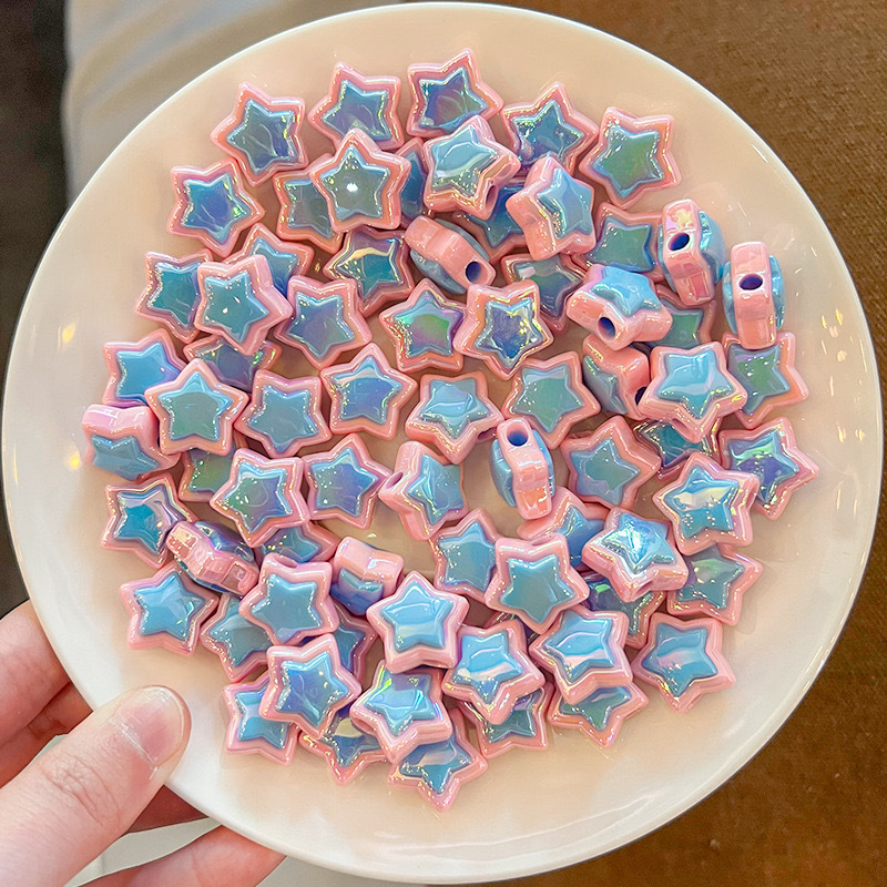 Cuentas sueltas de estrellas de cinco puntas plateadas con doble capa UV, material acrílico para DIY, accesorios para joyería, anillos para el cabello y cadenas para teléfono móvil. image 10
