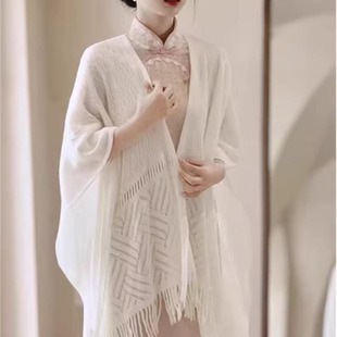Retro Republic of China style white with cheongsam shawl 2024 new autumn warm and comfortable simple outer winter