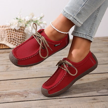 外贸新款春季单鞋女百搭豆豆鞋女休闲平地系带跨境防滑妈妈鞋批发