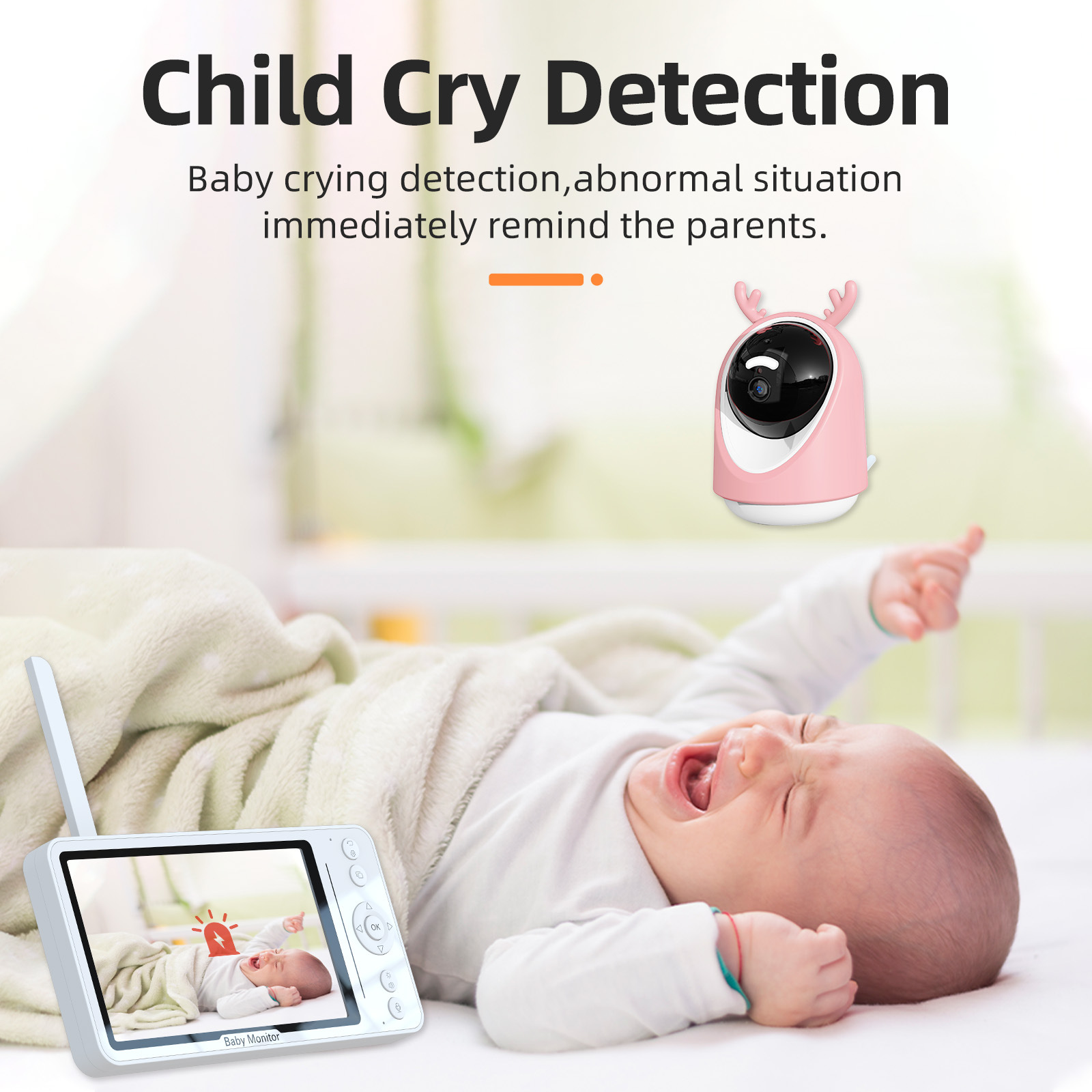 Monitor Inteligente para Bebés de 5 Pulgadas con Cámara FHD, con Función de Giro e Inclinación y Kit de Monitoreo de Pantalla, para Cuidado Infantil