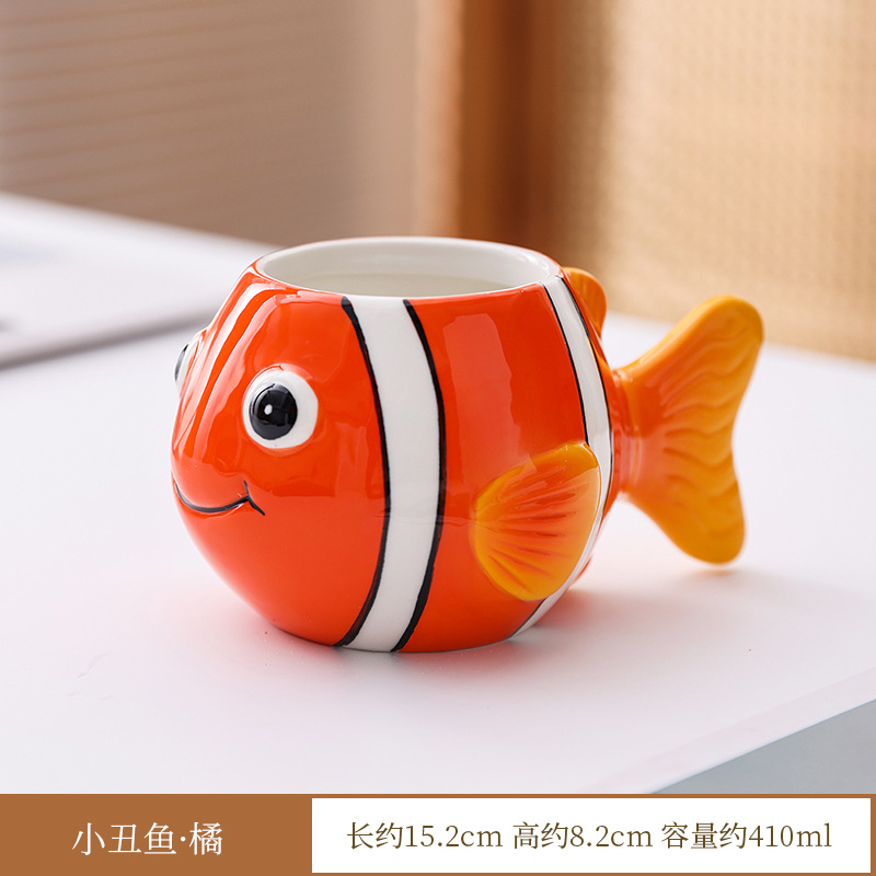 Tazas de cerámica de peces payaso marinos transfronterizos tazas de dibujos animados lindas tazas de agua de regalo para niños tazas de leche en stock al por mayor