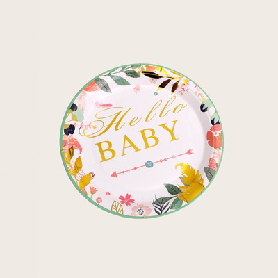 跨境亚马逊婴儿蓝粉性别 孕妇一次性纸盘生日派对用品新娘儿童|ru