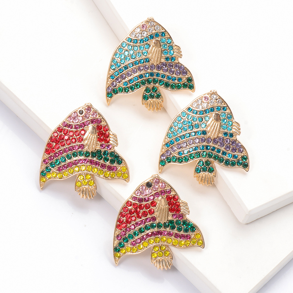 Fashion full diamond fish colorful diamond earrings wholesale