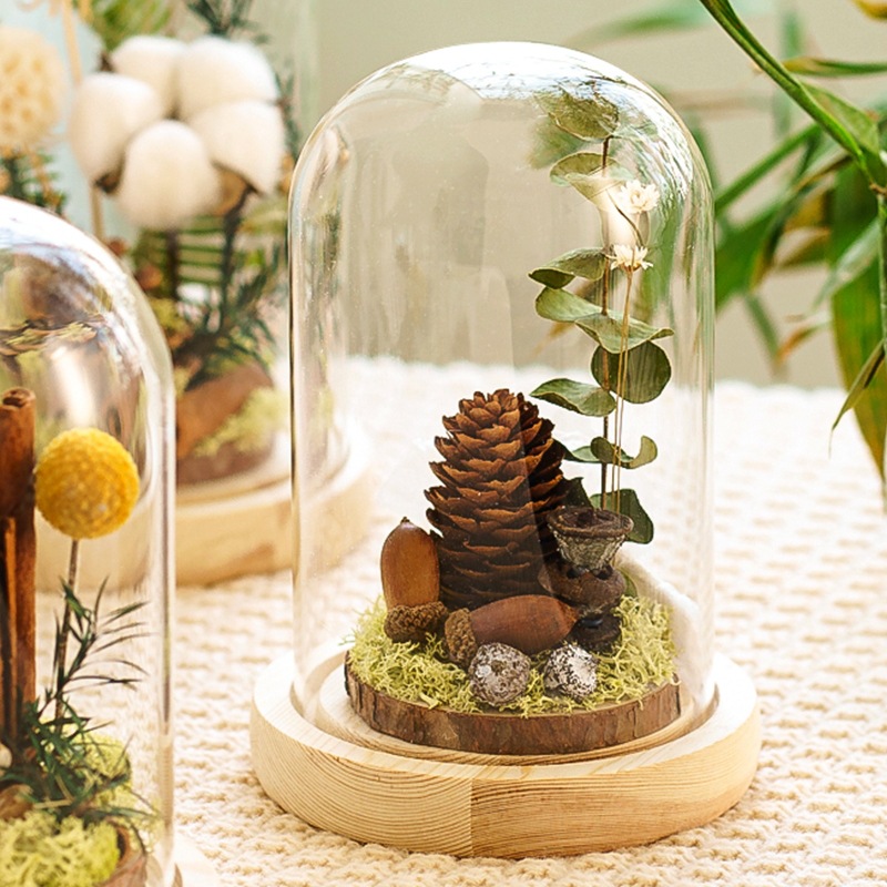 Flor de madera imortales flores secas cubierta de vidrio espécimen de plantas decoración para el hogar regalos de madera para el día de la madre