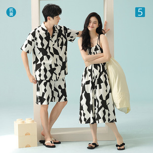[7A Antibacterial Xinjiang Cotton] Summer Pajamas Women's Cotton Couples High-end Thin Short-sleeved Men's Home Wear