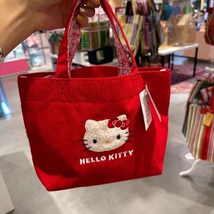 Hello Kitty Handbag Corduroy Thick Lunch Bag European and American Style Outgoing Small Handbag Cute Big Face Cat Bag