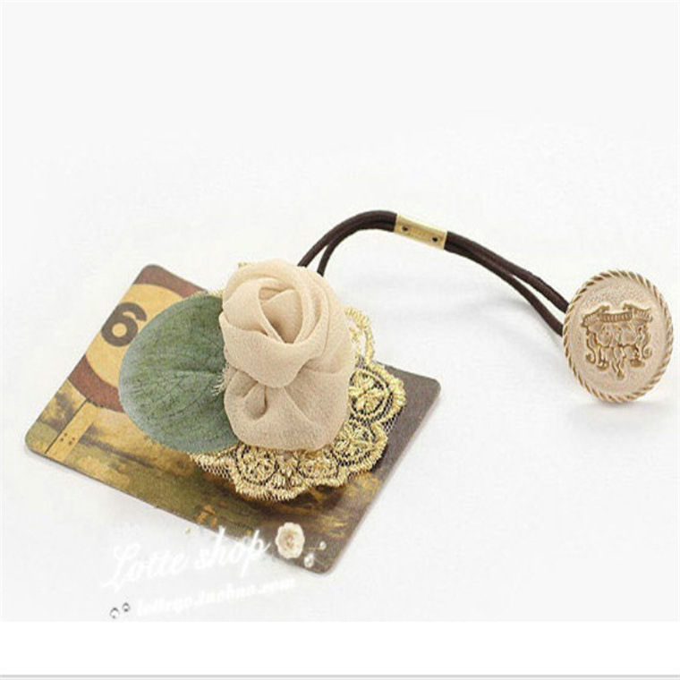 Corea del Sur nuevo tocado de gasa Rosa Botón de encaje banda de Pelo elástico cuerda de pelo de cristal tocado Flor al por mayor completa al por mayor