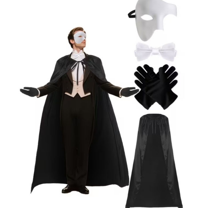 Ensemble costume magicien avec cape chapeau masque et nœud papillon_voghion.com
