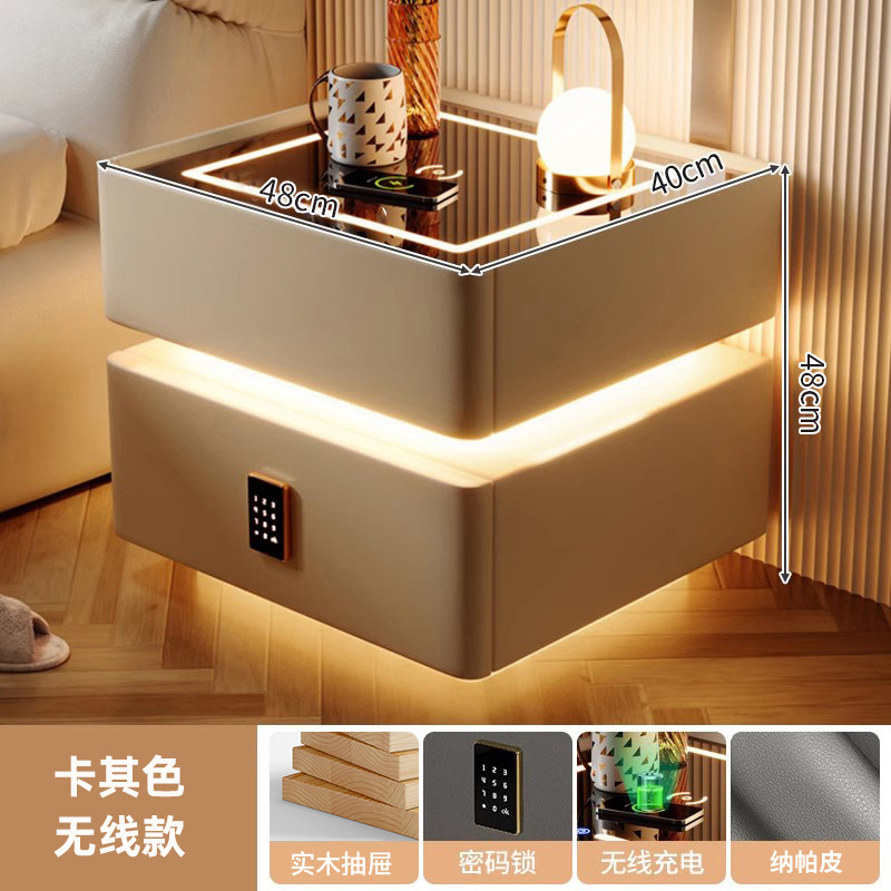 Mesa de cabezal de cama moderna lujosa inteligente con luces de alto nivel de sensación de dormitorio estante de cabezal de cama de viento de crema almacenar gabinete bajo junto a la cama