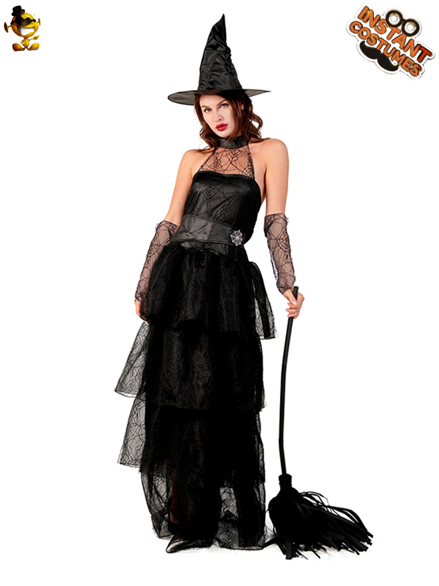 Transfronterizos Halloween Adultos Trajes de bruja Negro Sexy Trajes de fiesta de bruja COS Trajes de espectáculo
