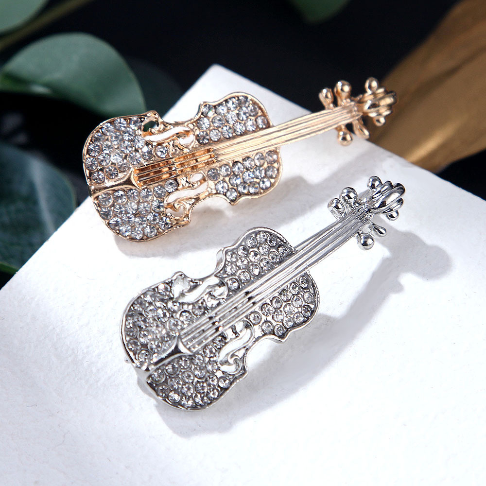 Fashion Pin Guitar Alloy Plating Rhinestones Unisex Brooches display picture 1