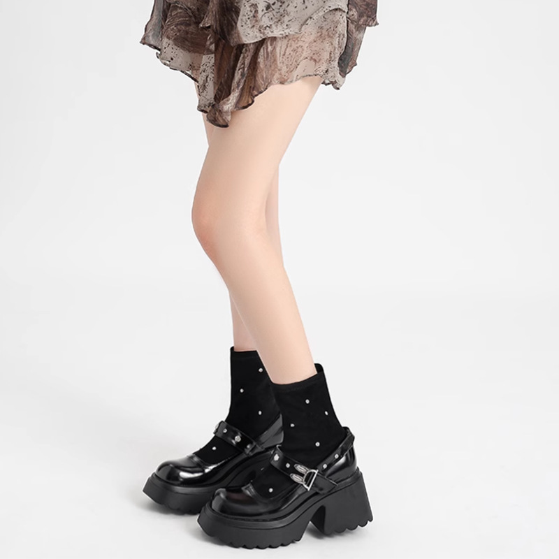 Plateau-Martin-Damenstiefel im britischen Stil, mit Strass gestrickte Knöchelstiefel mit elastischem Schaft, klobiges Absatzdesign, höhenverstärkender Effekt, schmale Passform_voghion.com