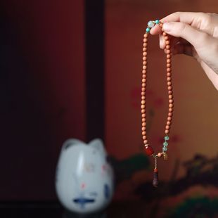 Natural Barbie Old Mountain Sandalwood Double Circle Long Handheld Chain Buddha Chanting Bead String Men's and Women's Pan Wen Play Jewelry
