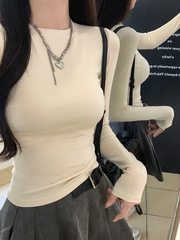 MosesQueen魔西女王纯色打底衫女秋内搭掐腰显瘦长袖t恤上衣