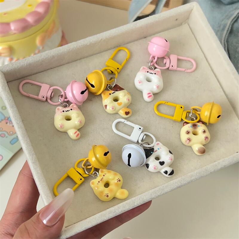 Cute Cat Donut Bell Keychain Ring Hand-Held Baby Bell Children's Student Gift Keychain