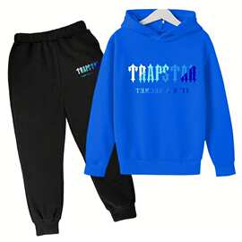 童装两件套装跨境trapstar儿童卫衣套装欧美流行花型连帽衫套装