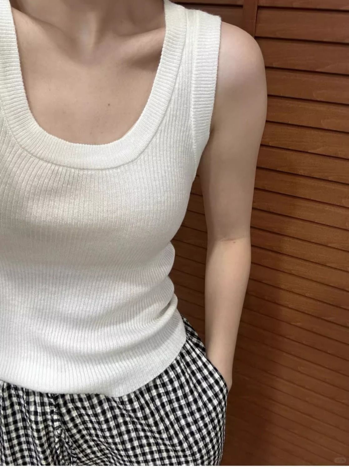 K Wide Shoulder Strap, U-neck, Knit Camisole, Women's Hooded Tank Top, Outerwear Top_ecoleips.com