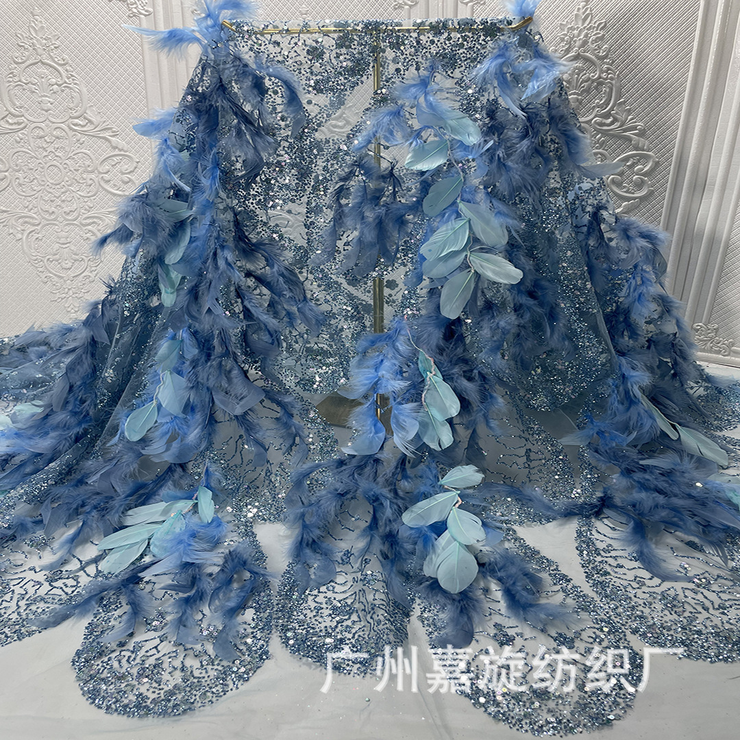 Vestido de novia de alta gama estilo sirena retro con lentejuelas y plumas, de tela de malla Hanfu, para pasarela de moda transfronteriza