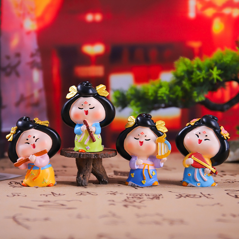 新作の中国風唐時代の女性の首振り置物、樹脂工芸品、古代風少女のデスクトップや車載装飾品|undefined