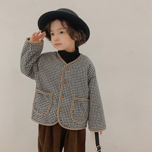 男童加厚外套儿童秋冬款韩版中小童装女童加绒棉衣格子两面穿棉服