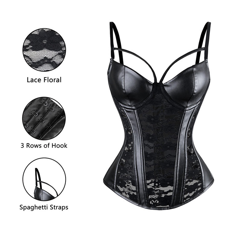 Sexy Imitation Leather Lace Belt Cup One-piece Body Shaping Clothes Women's Abdominal Tinting Chest Body Palace Tut