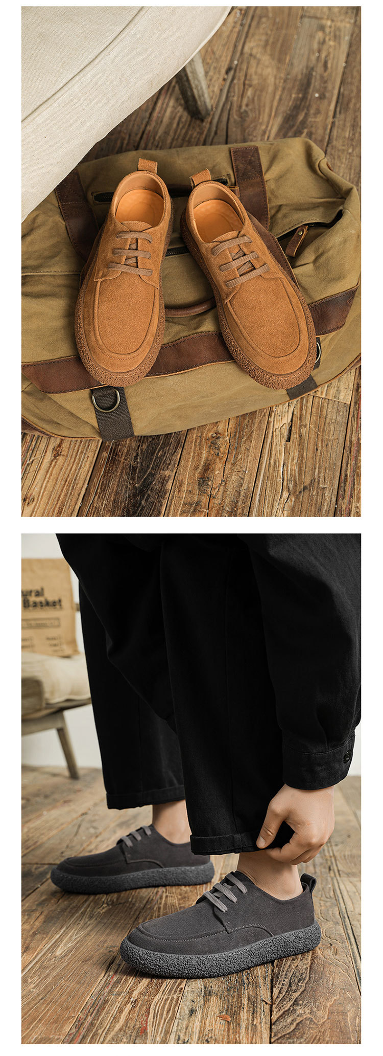 Spring new leather suede cowhide low-top lace-up outdoor wear-resistant retro casual shoes_vogvips.com