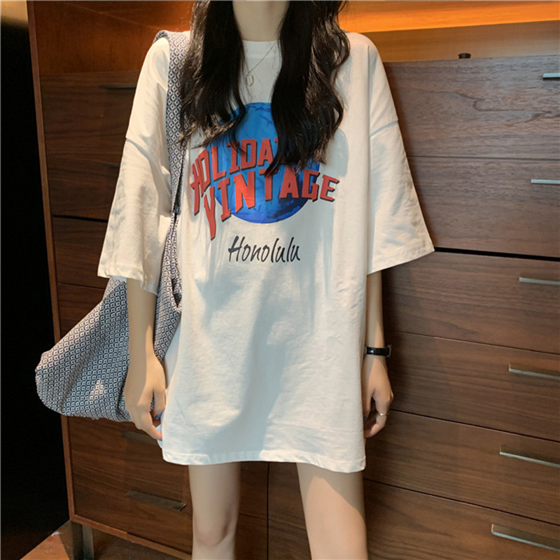 白い純綿半袖tシャツレディースins潮欧品大版ゆるいミディアムファッション百合半袖1133|undefined