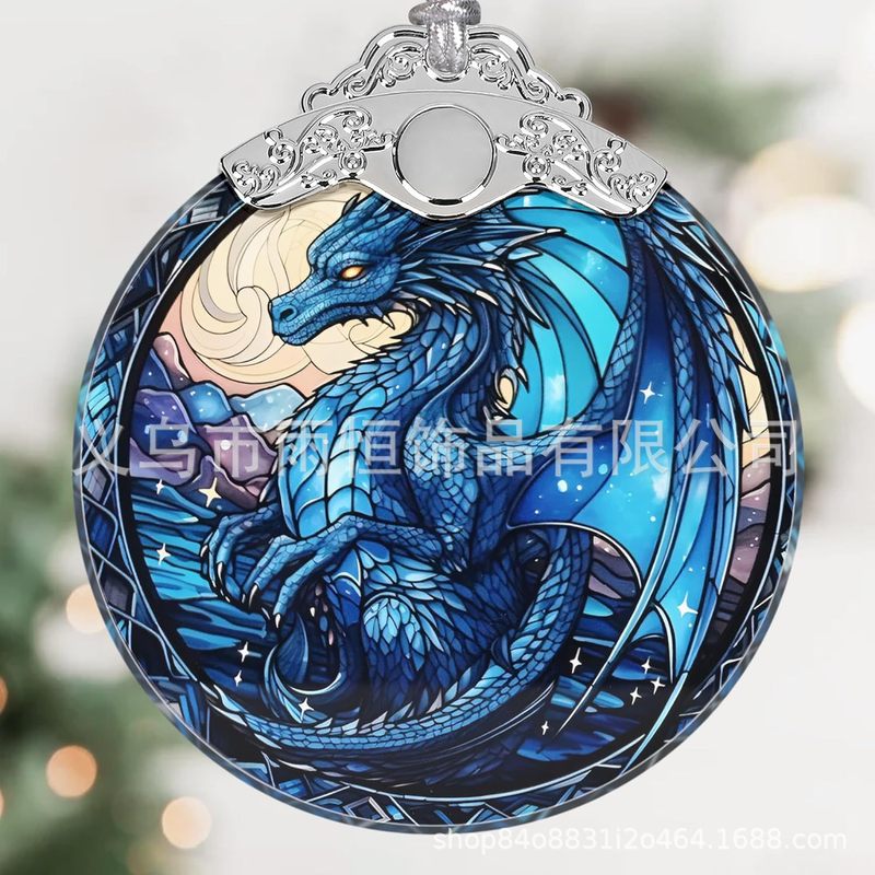 クロスボーダー新しいラウンドステンドグラスフライングドラゴンクリスマスツリー装飾サンキャッチャーハンギングホームデコレーションペンダント|undefined