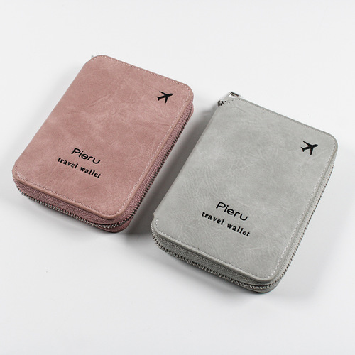 Cross-border multifunctional RFID anti-theft passport holder document bag travel zipper storage bag leather case passport bag